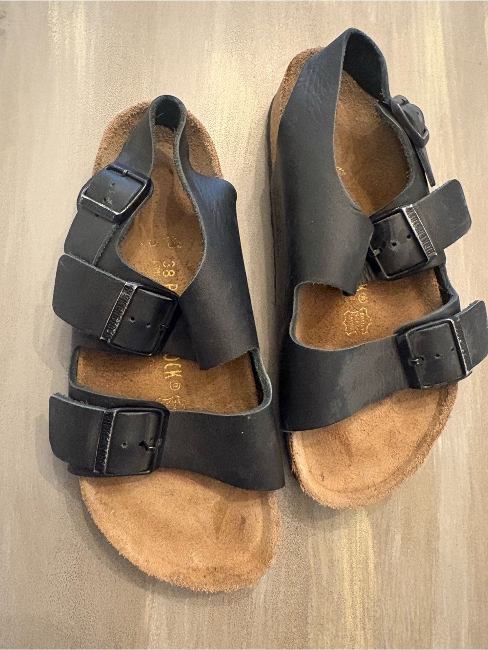 Birkenstock Size 38 Black Adjustable Three-Strap Sandals